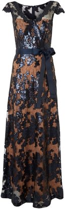 JS Collections Sleeveless neck tie waist sequin gown