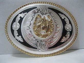 American Apparel Cowboy Western Belt Buckle #815-German Silver Horseshoe