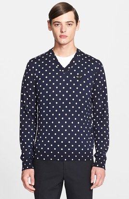 Comme des Garcons Men's Play Dot Pattern V-Neck Sweater