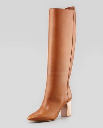 Chloé High-Heel Leather Pull On Boot, Brown