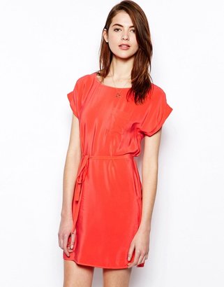 French Connection Shyanne Summer Tie Waist Silk Dress - Velarian red