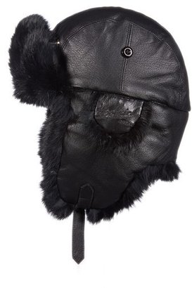 Woolrich Genuine Fur Lined Leather Aviator Cap