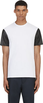 Neil Barrett White Leather Sleeve T-Shirt