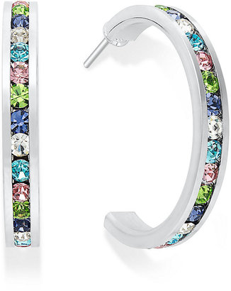 Swarovski Traditions Sterling Silver Earrings, Channel-Set Multicolor Crystal Hoop Earrings