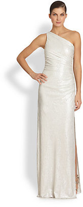 Laundry by Shelli Segal One-Shoulder Embossed Metallic Gown