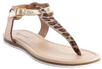Charles by Charles David khaki leather 'Mearilena' leopard hair accent t-strap sandals