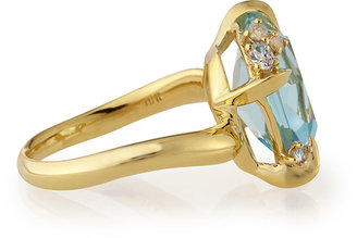 Alexis Bittar Fine Sandy Beach 18k Gold Blue Topaz Ring with Diamonds