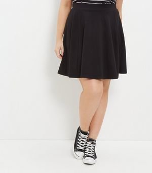 New Look Curves Black Flounce Skater Skirt