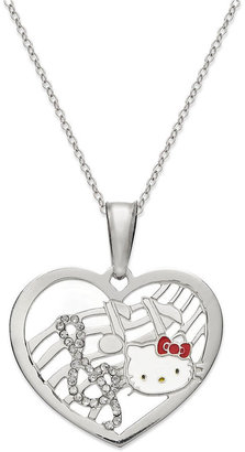 Hello Kitty Sterling Silver Crystal Heart Treble Clef Kitty Necklace