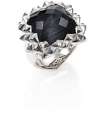Stephen Webster Superstud Grey Cat's Eye, Clear Quartz & Sterling Silver Haze Small Square Ring