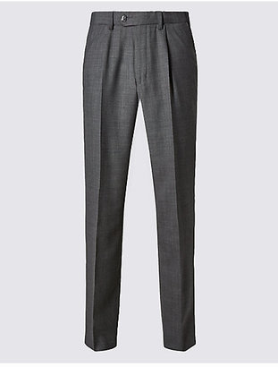 M&S Collection Regular Wool Blend Single Pleated Trousers