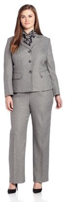 Le Suit Women's Plus Size 3 Button Herringbone Notch Collar Jacket Pant Suit Set