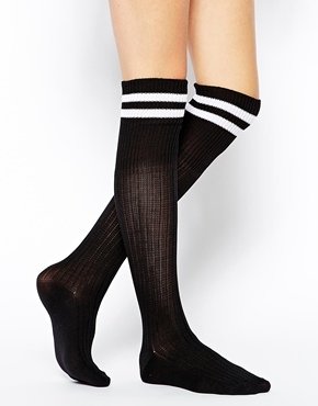 ASOS 2 Stripe Knee High Socks - Black
