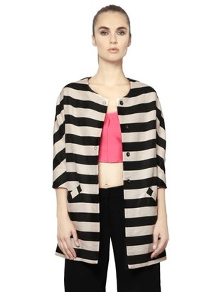Striped Techno & Cotton Blend Coat
