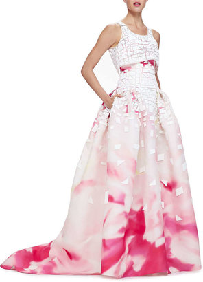 Carolina Herrera Painted Crop-Top Full-Skirt Gown