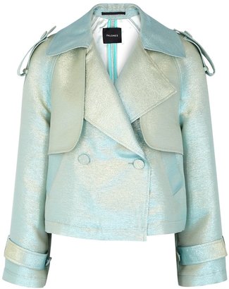 Palones Luna Blue Cropped Lame Trench Jacket