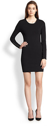 J Brand Noemie Leather-Trimmed Knit Body-Con Dress
