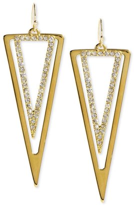 Steve Madden Gold-Tone Crystal Double Triangle Drop Earrings