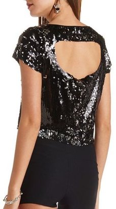 Charlotte Russe Open Back Cropped Sequin Tee