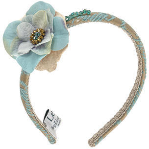 LESY gold brocade and sky blue velvet headband