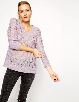 ASOS Premium Jumper With Deep V In Ladder Stitch With Mohair