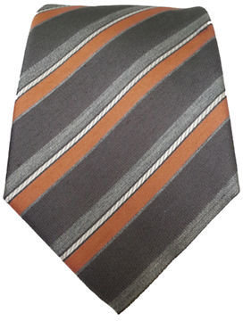 Hudson Black Brown 1826 Silk and Cotton Stripe Tie-ORANGE-One Size
