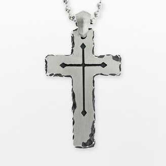 Stainless steel black ion textured cross pendant - men