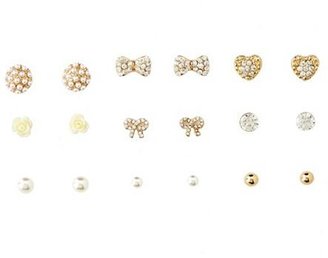 Charlotte Russe Girly Rhinestone & Pearl Stud Earrings - 9 Pack