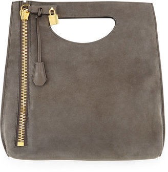 Tom Ford Alix Suede Zip & Padlock Crossbody Bag, Graphite (Dark Gray)