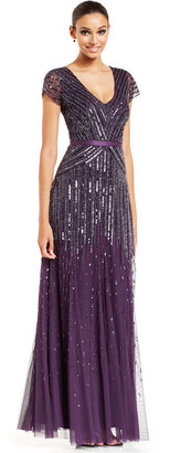 Adrianna Papell Adrianna Petite Papell Cap-Sleeve Sequined Gown