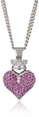 King Baby Studio 18" Curb Link Chain with Large 3D Pave Pink Cubic Zirconia Crowned Heart Pendant Necklace