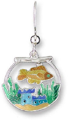 Zarah Enamel Art Jewelry - Sterling Silver FISH BOWL Charm Earring Pendant