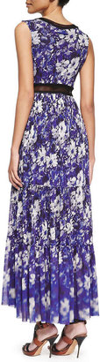 Jean Paul Gaultier Printed Lace-Inset Tiered Maxi Dress