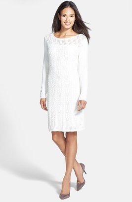 Tahari Cable Knit Cotton Sweater Dress