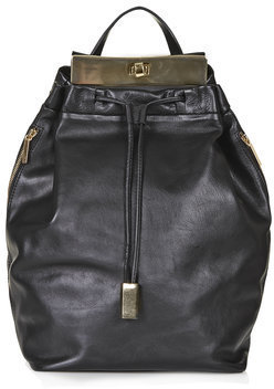 Topshop Womens Premium Leather Plated Backpack - Black