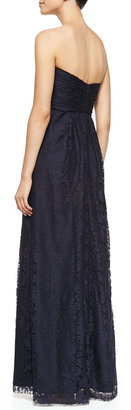 Amsale Strapless Ruched Lace Gown