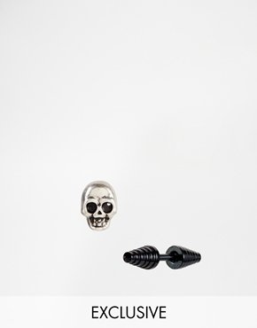 ASOS Classics 77 Skull & Spike Earring Set Exclusive To Silver
