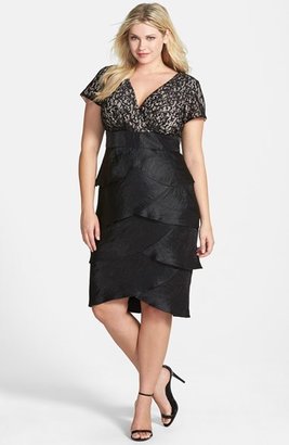 London Times Lace & Hammered Satin Tiered Dress (Plus Size)