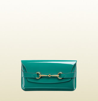 Gucci Bright Bit Turquoise Green Patent Leather Clutch With Horsebit Detail