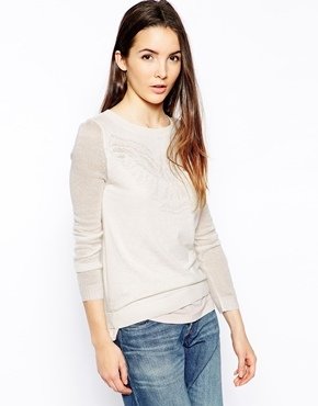 Shae Fine Knit Jumper with Eagle Motif - white
