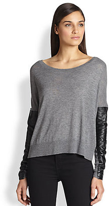 Milly Leather-Sleeved Sweater
