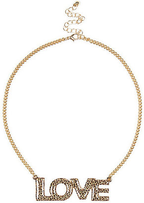 River Island Womens Gold tone leopard print love necklace