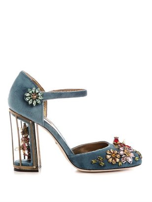 Dolce & Gabbana Embellished velvet cage-heel pumps