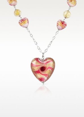 Murano House of Vortice - Pink Glass Swirling Heart Sterling Silver Necklace