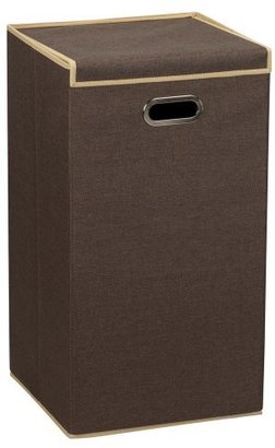 Household Essentials Folding Laundry Clothes Hamper with Lid and Handles, Brown Coffee Linen