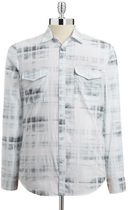 Calvin Klein Jeans Faded Plaid Button Front Shirt-GREY-X-Large