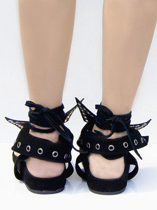 Choies Embellished Bow Toe Post Flat Sandals with Tie Up Ankle
