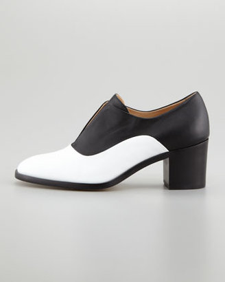 Reed Krakoff Patent/Napa Leather High-Heel Oxford, White/Black