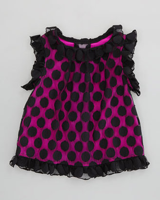 Milly Minis Chloe Polka-Dot Top, Black/Pink, Sizes 8-10
