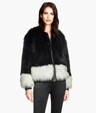 H&M Faux Fur Jacket - Black/white - Ladies